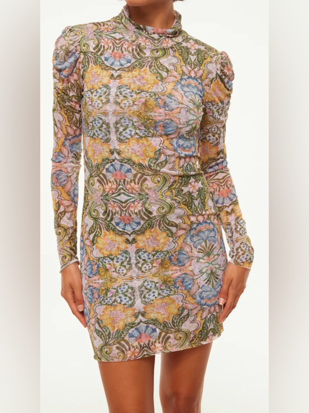 MISA LA Stormi Abstract Multi Color Print Mesh Mini Dress: Medium